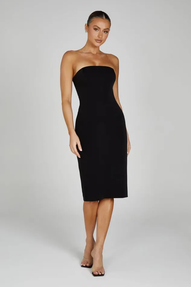 Meshki Midi Dresses Marianne Strapless Crepe Midi Dress 8211 Black Black 8211 Women