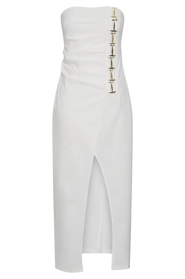 Meshki Midi Dresses Mercer EHook Midi Dress 8211 Bone Bone 8211 Women Meshki Midi Dresses Mercer EHook Midi Dress 8211 Bone Bone 8211 Women