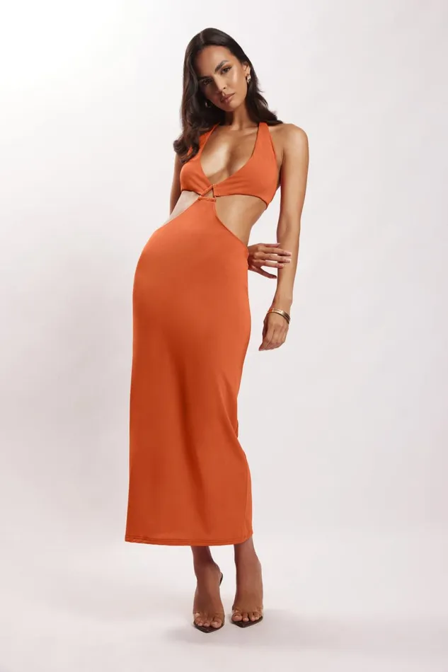 Meshki Midi Dresses Natalie Halter Neck Cut Out Midi Dress 8211 Burnt Orange Burntorange 8211 Women Meshki Midi Dresses Natalie Halter Neck Cut Out Midi Dress 8211 Burnt Orange Burntorange 8211 Women