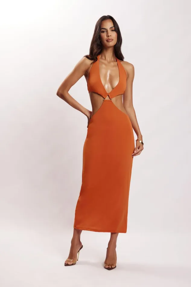 Meshki Midi Dresses Natalie Halter Neck Cut Out Midi Dress 8211 Burnt Orange Burntorange 8211 Women Meshki Midi Dresses Natalie Halter Neck Cut Out Midi Dress 8211 Burnt Orange Burntorange 8211 Women