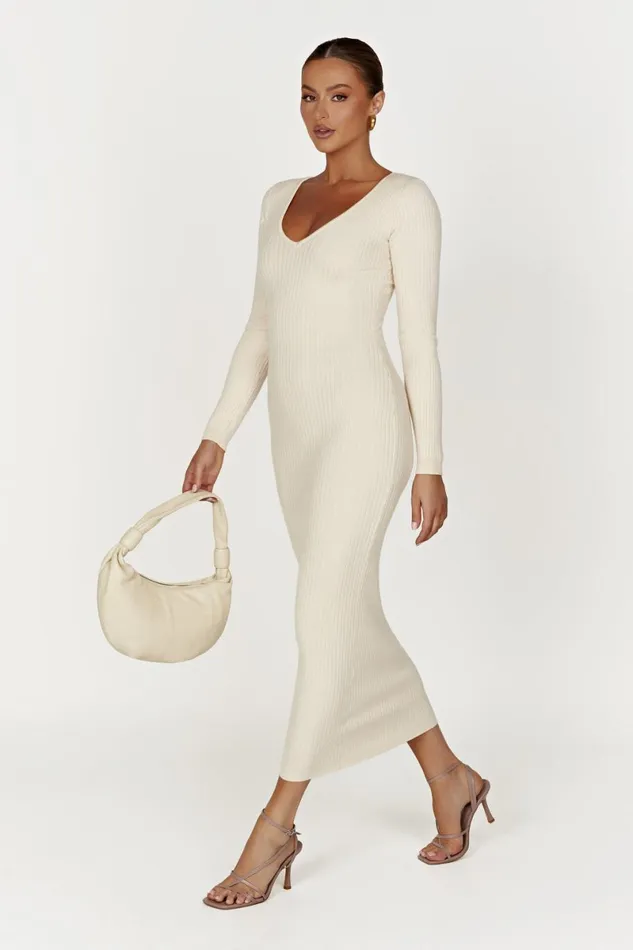 Meshki Midi Dresses Nina Long Sleeve Knit Midi Dress 8211 Cream Cream 8211 Women