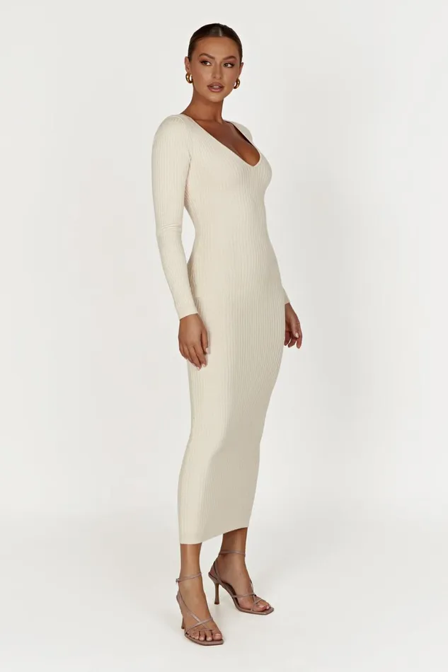 Meshki Midi Dresses Nina Long Sleeve Knit Midi Dress 8211 Cream Cream 8211 Women Meshki Midi Dresses Nina Long Sleeve Knit Midi Dress 8211 Cream Cream 8211 Women