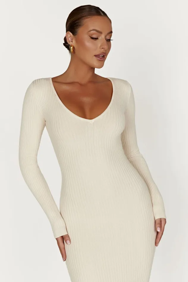 Meshki Midi Dresses Nina Long Sleeve Knit Midi Dress 8211 Cream Cream 8211 Women Meshki Midi Dresses Nina Long Sleeve Knit Midi Dress 8211 Cream Cream 8211 Women