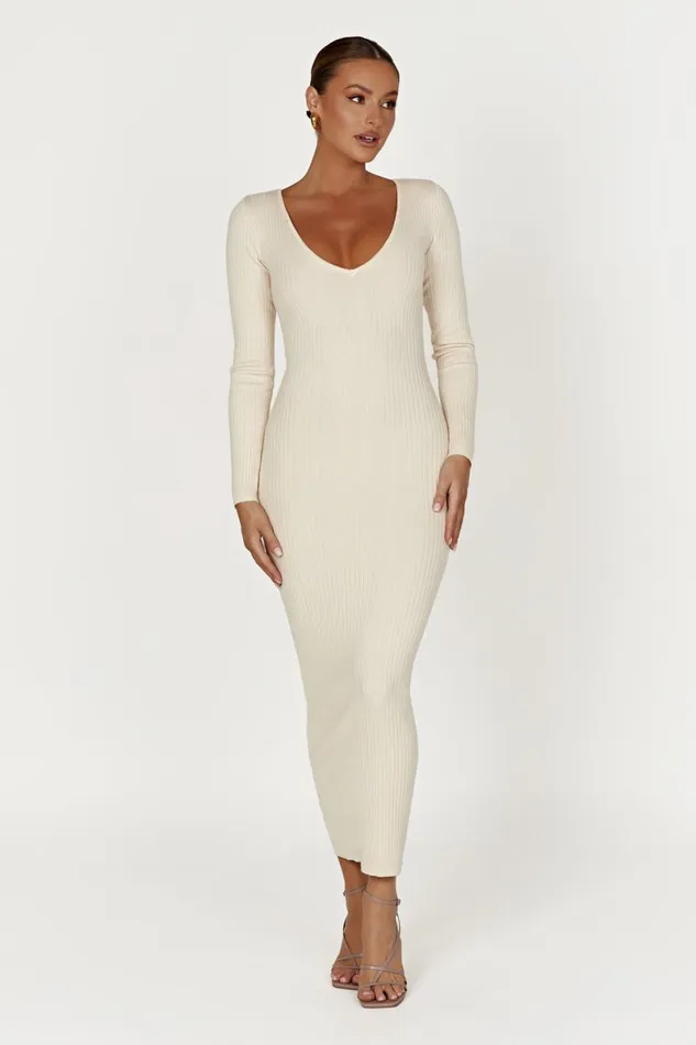 Meshki Midi Dresses Nina Long Sleeve Knit Midi Dress 8211 Cream Cream 8211 Women Meshki Midi Dresses Nina Long Sleeve Knit Midi Dress 8211 Cream Cream 8211 Women