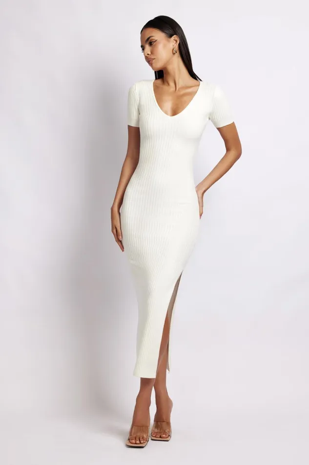 Meshki Midi Dresses Nina Short Sleeve Knit Midi Dress 8211 White White 8211 Women