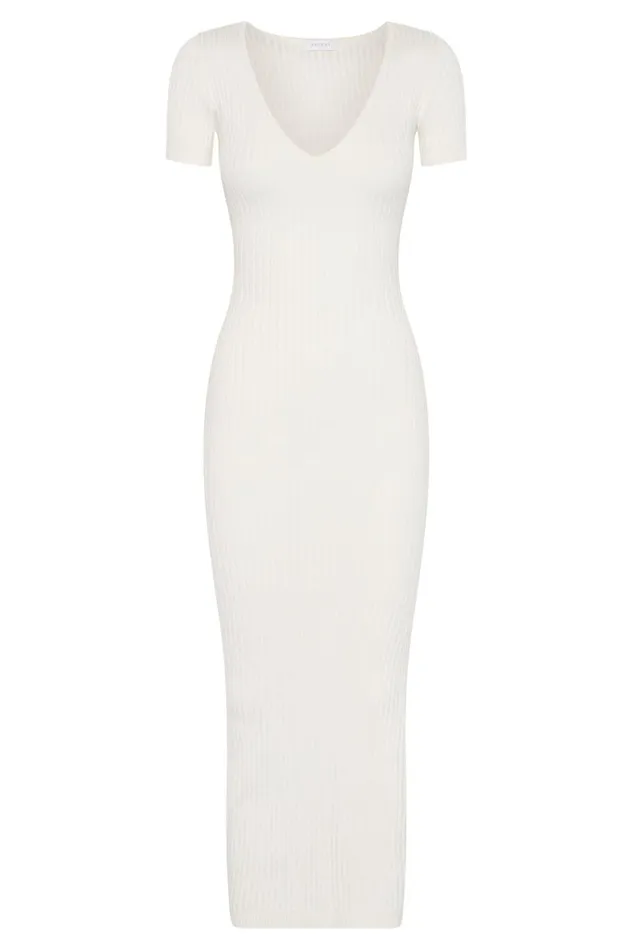 Meshki Midi Dresses Nina Short Sleeve Knit Midi Dress 8211 White White 8211 Women