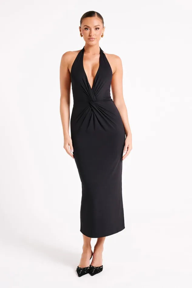 Meshki Midi Dresses Osana Recycled Nylon Halter Midi Dress 8211 Black Black 8211 Women