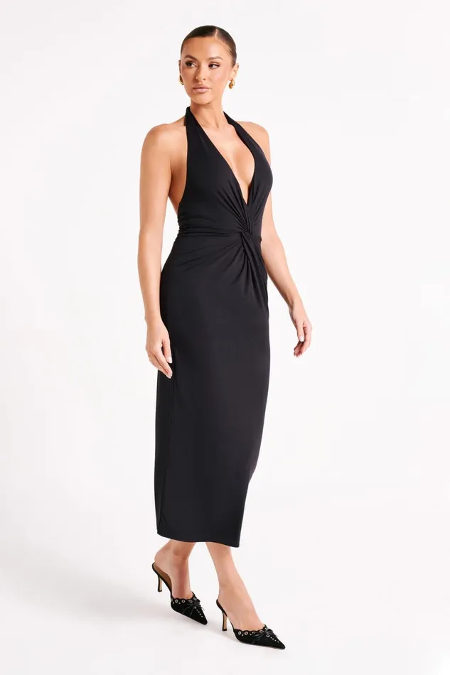 Meshki Midi Dresses Osana Recycled Nylon Halter Midi Dress 8211 Black Black 8211 Women