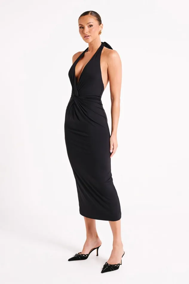 Meshki Midi Dresses Osana Recycled Nylon Halter Midi Dress 8211 Black Black 8211 Women