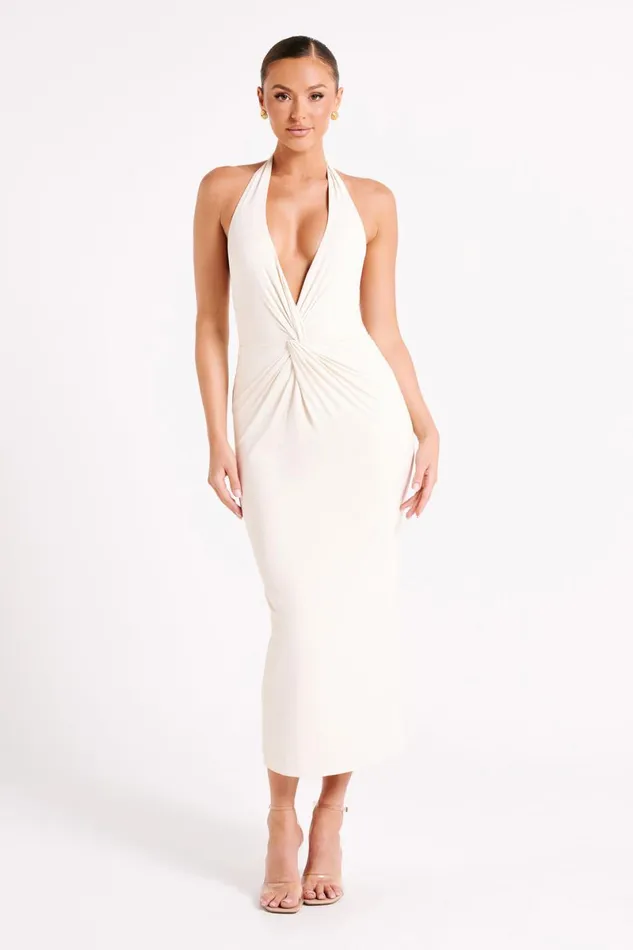 Meshki Midi Dresses Osana Recycled Nylon Halter Midi Dress 8211 Sand Sand 8211 Women