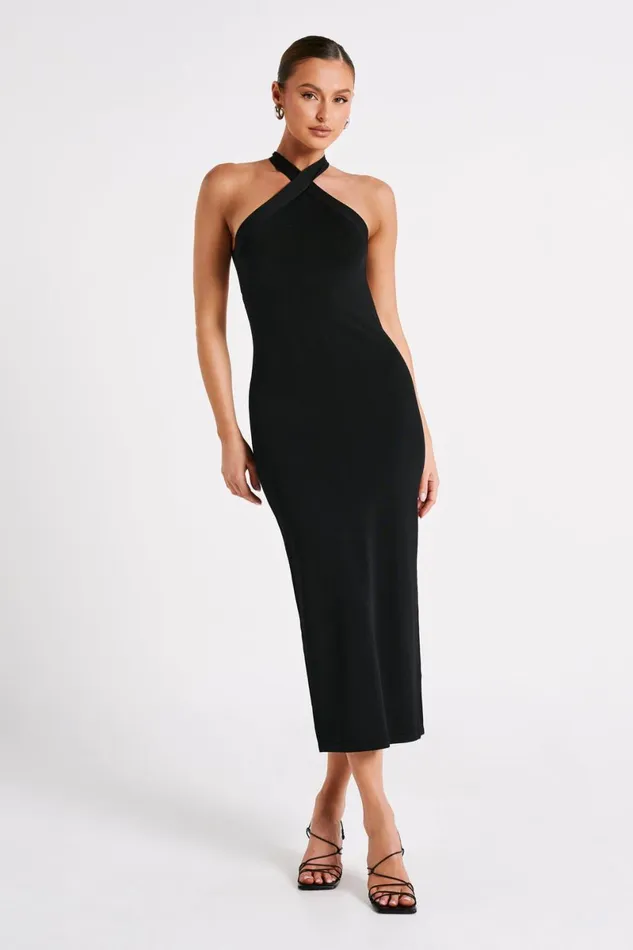 Meshki Midi Dresses Sarai Halter Neck Knit Midi Dress 8211 Black Black 8211 Women