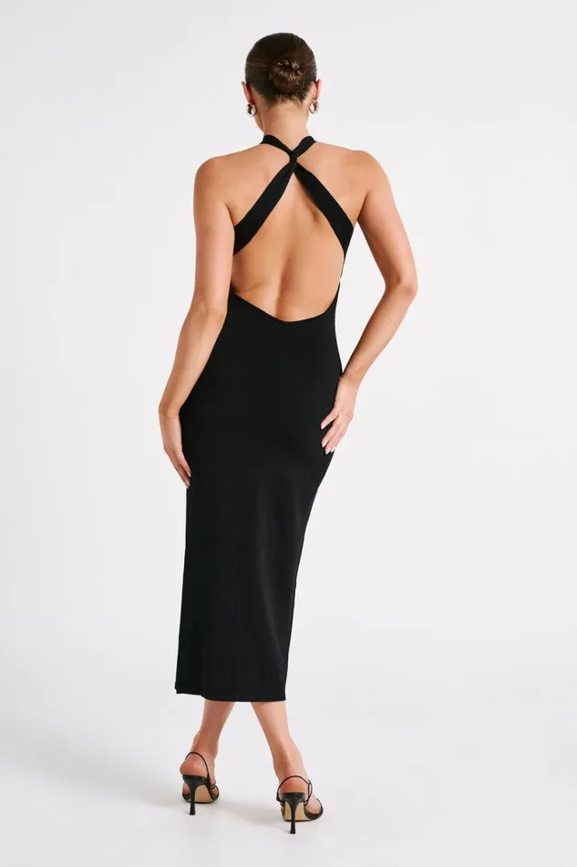 Meshki Midi Dresses Sarai Halter Neck Knit Midi Dress 8211 Black Black 8211 Women