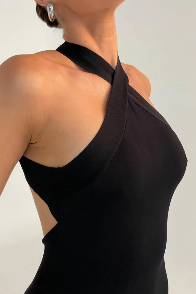 Meshki Midi Dresses Sarai Halter Neck Knit Midi Dress 8211 Black Black 8211 Women