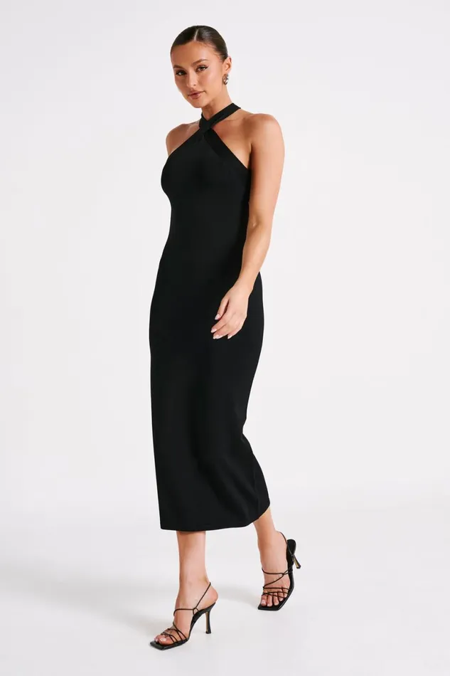 Meshki Midi Dresses Sarai Halter Neck Knit Midi Dress 8211 Black Black 8211 Women
