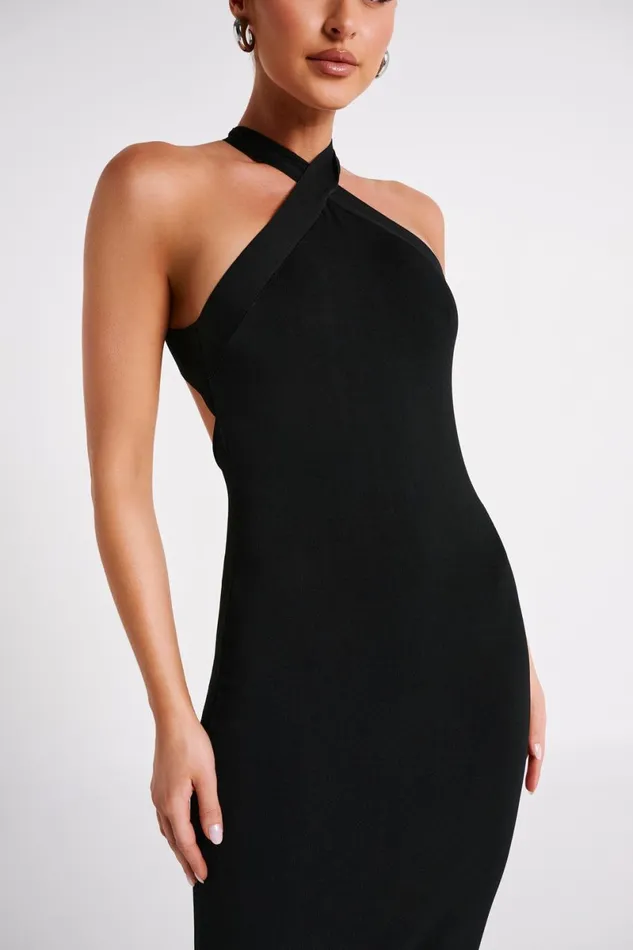 Meshki Midi Dresses Sarai Halter Neck Knit Midi Dress 8211 Black Black 8211 Women