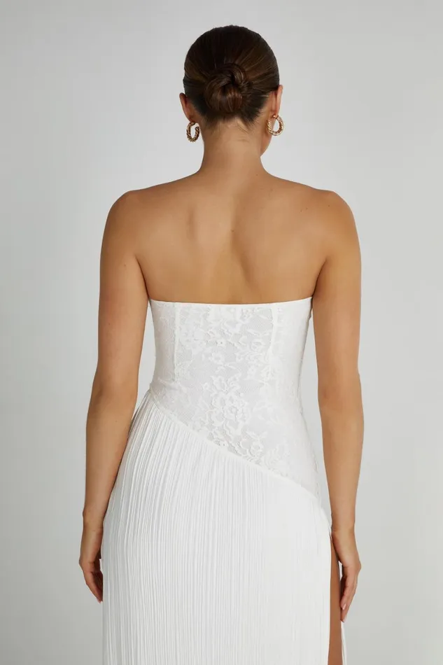 Meshki Midi Dresses Skye Lace Plisse Strapless Midi Dress 8211 White White 8211 Women