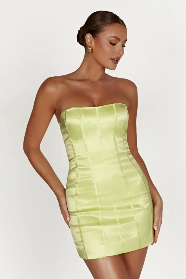 Meshki Mini Dresses Amaya Lace Up Corset Mini Dress 8211 Lemon Lemon 8211 Women