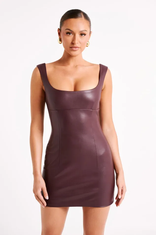 Meshki Mini Dresses Cara Faux Leather Mini Dress 8211 Dark Chocolate Dark Chocolate 8211 Women