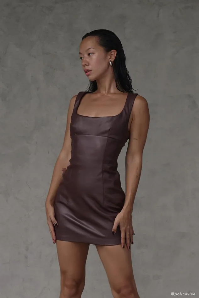 Meshki Mini Dresses Cara Faux Leather Mini Dress 8211 Dark Chocolate Dark Chocolate 8211 Women