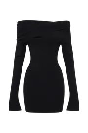 Meshki Mini Dresses Clover Off Shoulder Knit Mini Dress 8211 Black Black 8211 Women
