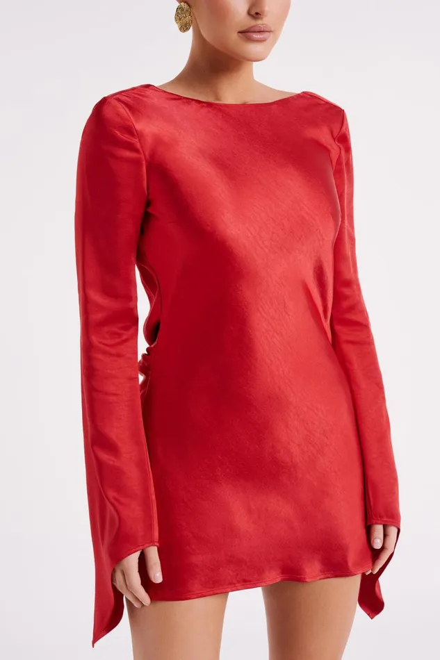 Meshki Mini Dresses Davina Satin Long Sleeve Mini Dress 8211 Red Red 8211 Women
