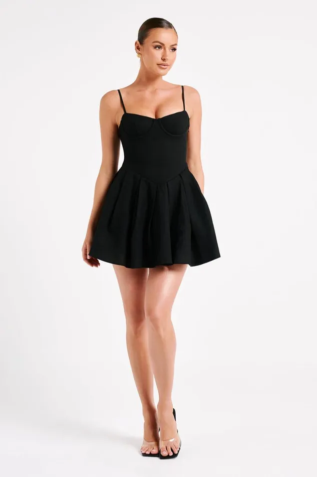 Meshki Mini Dresses Dorinda Pleated Linen Mini Dress 8211 Black Black 8211 Women Meshki Mini Dresses Dorinda Pleated Linen Mini Dress 8211 Black Black 8211 Women