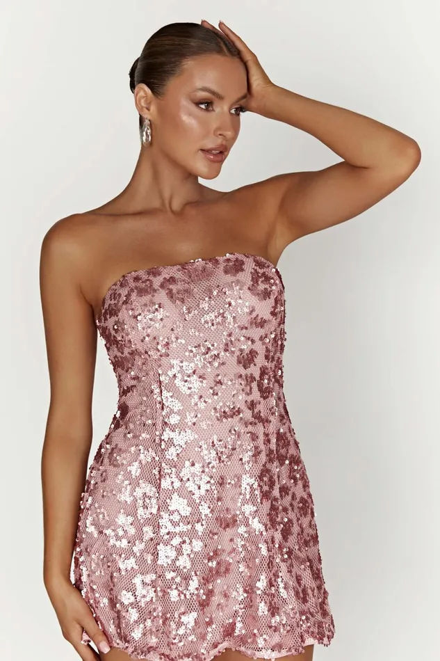 Meshki Mini Dresses Everleigh Strapless Sequin Mini Dress 8211 Blush Pink Blushpink 8211 Women