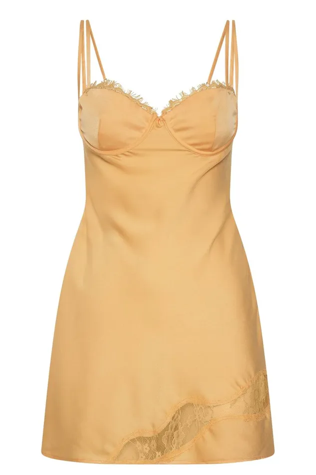 Meshki Mini Dresses Joslyn Satin Lace Slip Mini Dress 8211 Lemon Lemon 8211 Women