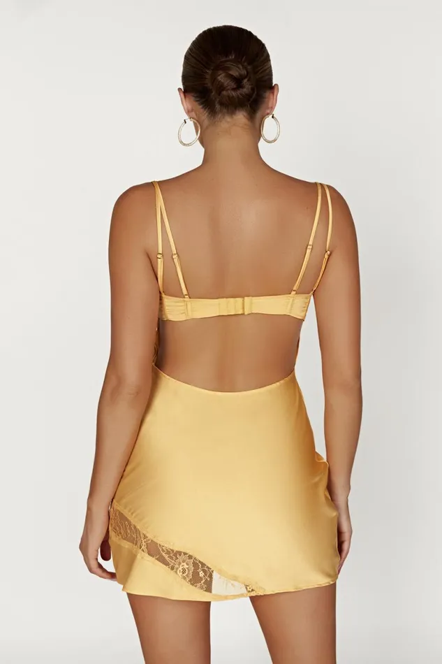 Meshki Mini Dresses Joslyn Satin Lace Slip Mini Dress 8211 Lemon Lemon 8211 Women