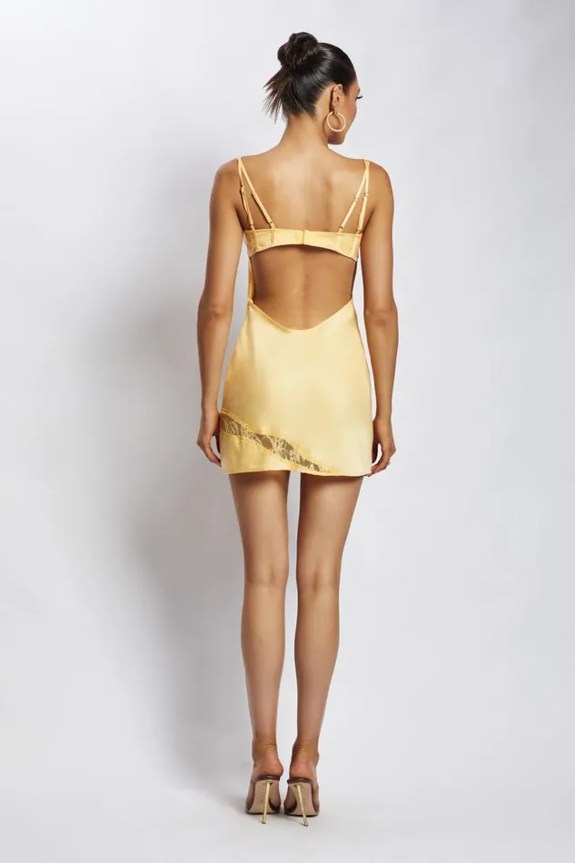 Meshki Mini Dresses Joslyn Satin Lace Slip Mini Dress 8211 Lemon Lemon 8211 Women
