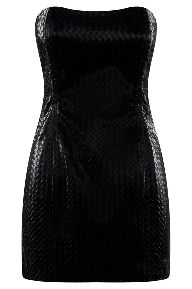 Meshki Mini Dresses Lizzie Crosshatch Faux Leather Mini Dress 8211 Black Black 8211 Women Meshki Mini Dresses Lizzie Crosshatch Faux Leather Mini Dress 8211 Black Black 8211 Women