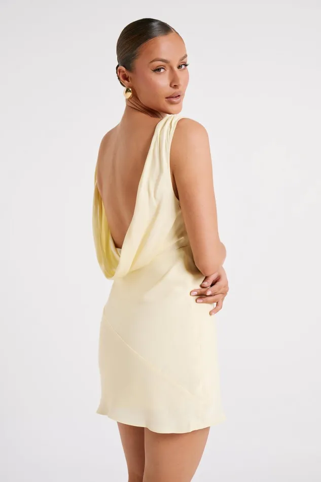 Meshki Mini Dresses Nadia Satin Mini Dress With Cowl Back 8211 Yellow Yellow 8211 Women Meshki Mini Dresses Nadia Satin Mini Dress With Cowl Back 8211 Yellow Yellow 8211 Women