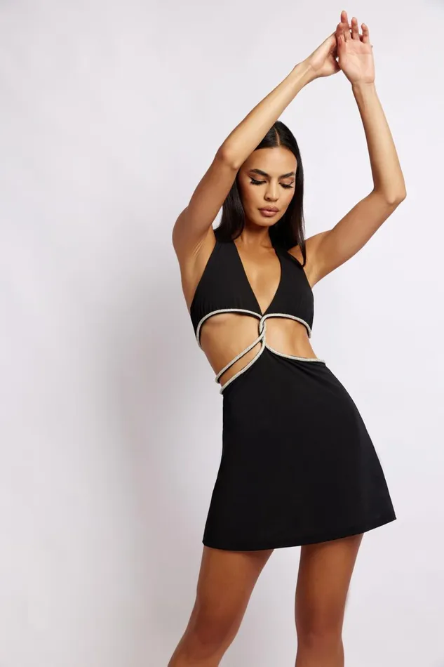 Meshki Mini Dresses Nicha Halter Mini Dress With Cut Outs 8211 Black Black 8211 Women