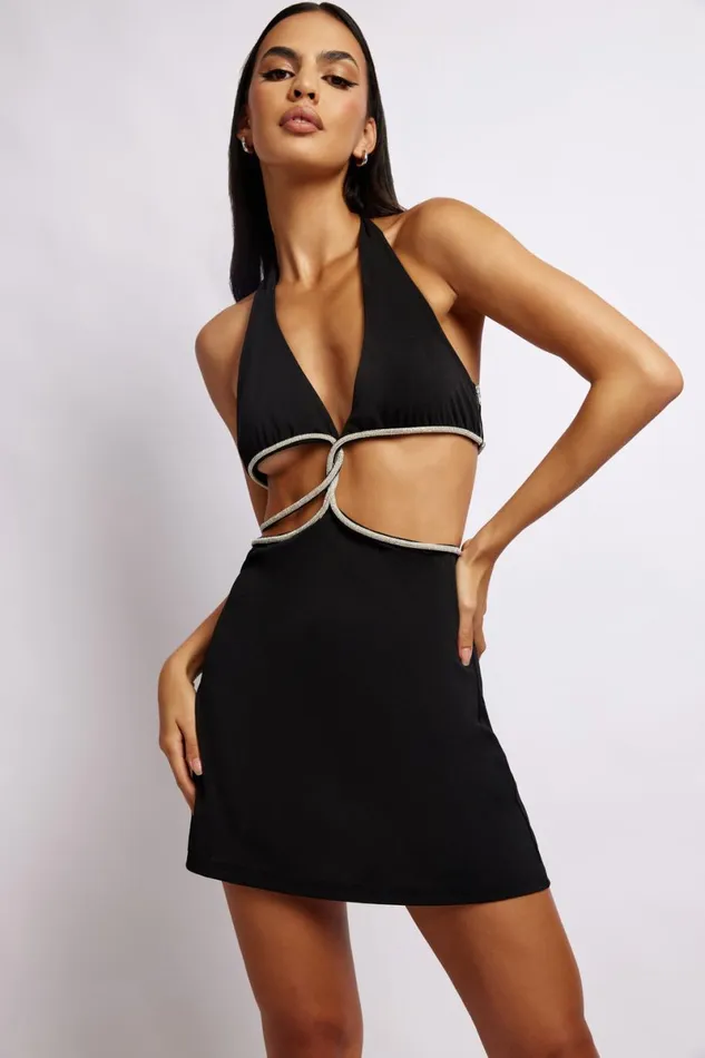 Meshki Mini Dresses Nicha Halter Mini Dress With Cut Outs 8211 Black Black 8211 Women