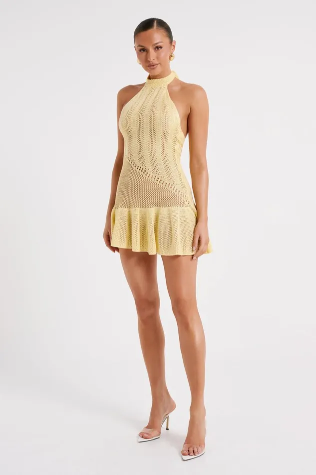 Meshki Mini Dresses Tash Mixed Yarn Halter Mini Dress 8211 Lemon Lemon 8211 Women