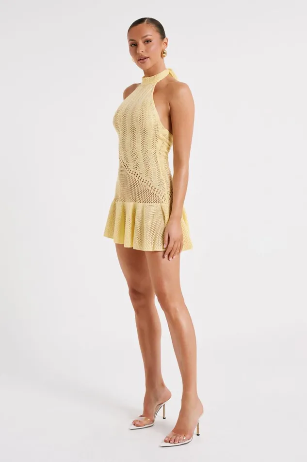 Meshki Mini Dresses Tash Mixed Yarn Halter Mini Dress 8211 Lemon Lemon 8211 Women