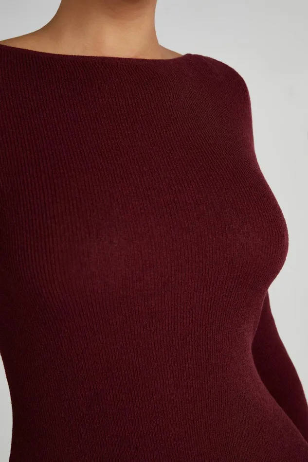 Meshki Mini Dresses Zahra Long Sleeve Open Back Mini Knit Dress 8211 Berry Berry 8211 Women