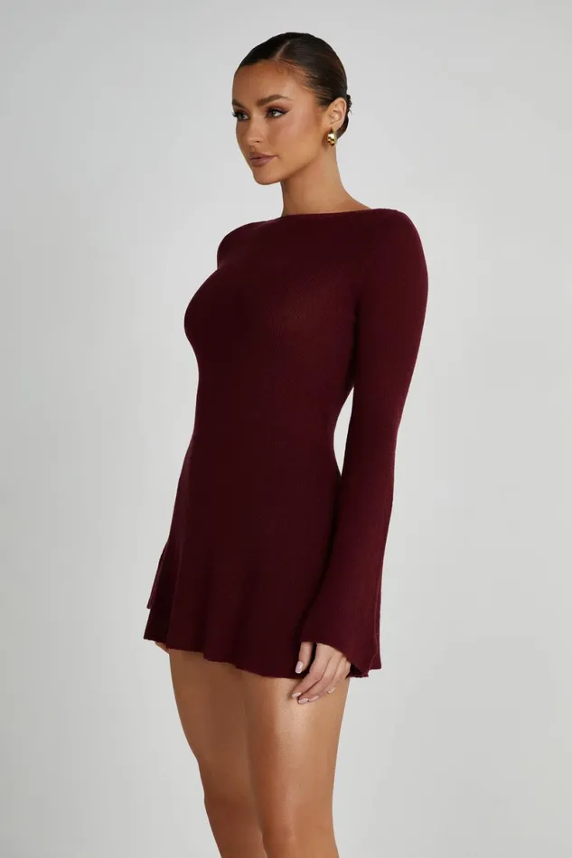 Meshki Mini Dresses Zahra Long Sleeve Open Back Mini Knit Dress 8211 Berry Berry 8211 Women