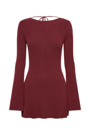 Meshki Mini Dresses Zahra Long Sleeve Open Back Mini Knit Dress 8211 Berry Berry 8211 Women