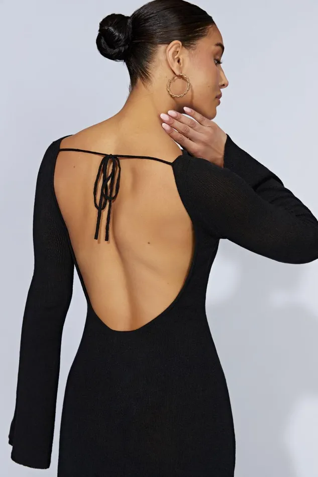 Meshki Mini Dresses Zahra Long Sleeve Open Back Mini Knit Dress 8211 Black Black 8211 Women
