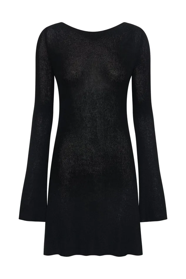 Meshki Mini Dresses Zahra Long Sleeve Open Back Mini Knit Dress 8211 Black Black 8211 Women