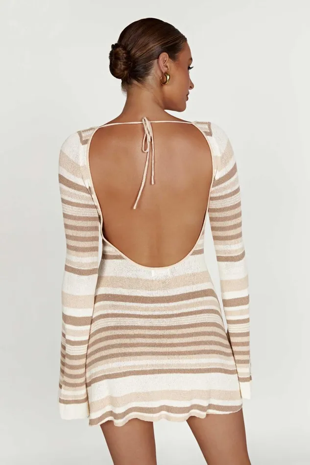 Meshki Mini Dresses Zahra Long Sleeve Open Back Mini Knit Dress 8211 Cream Cream 8211 Women