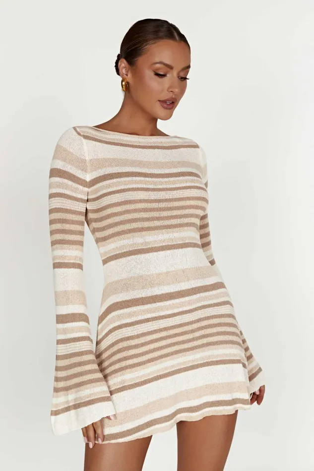 Meshki Mini Dresses Zahra Long Sleeve Open Back Mini Knit Dress 8211 Cream Cream 8211 Women Meshki Mini Dresses Zahra Long Sleeve Open Back Mini Knit Dress 8211 Cream Cream 8211 Women