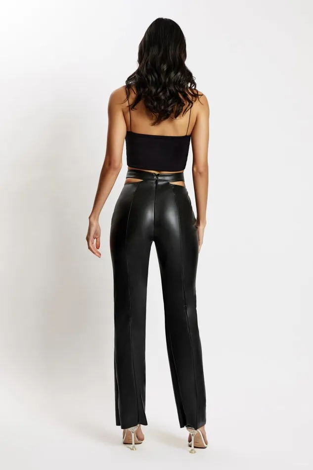 Meshki Pants Callie Faux Leather Cut Out Side Straight Leg Pant 8211 Black Black 8211 Women