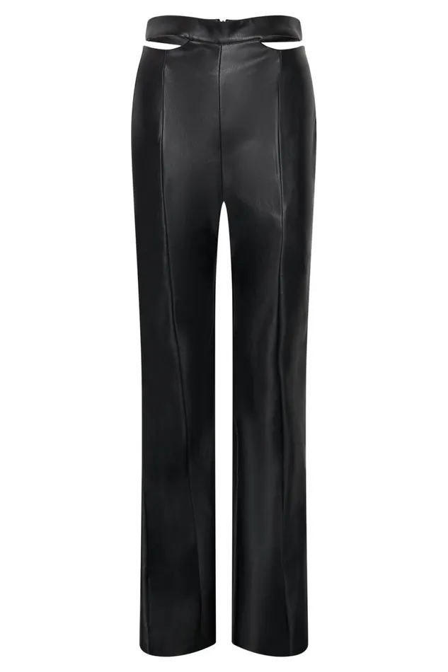 Meshki Pants Callie Faux Leather Cut Out Side Straight Leg Pant 8211 Black Black 8211 Women