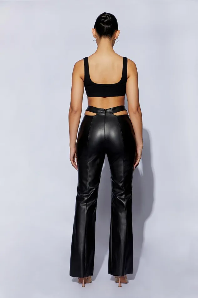 Meshki Pants Callie Faux Leather Cut Out Side Straight Leg Pant 8211 Black Black 8211 Women
