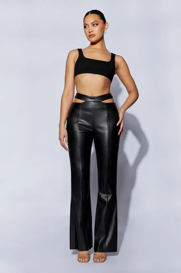 Meshki Pants Callie Faux Leather Cut Out Side Straight Leg Pant 8211 Black Black 8211 Women