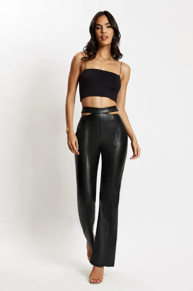 Meshki Pants Callie Faux Leather Cut Out Side Straight Leg Pant 8211 Black Black 8211 Women