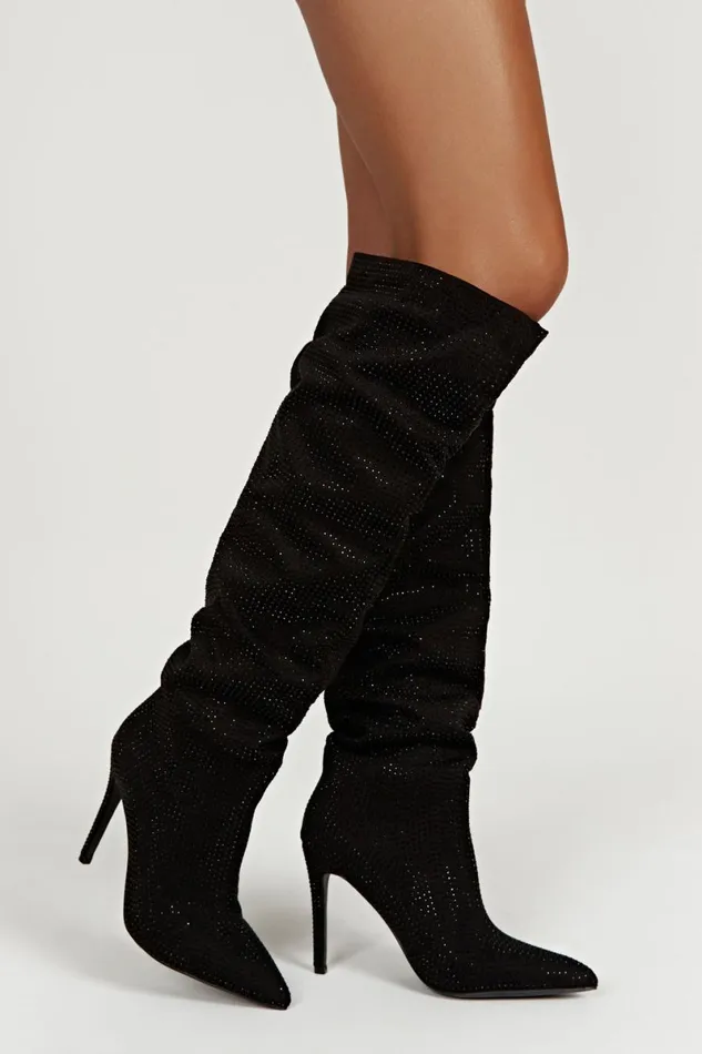 Meshki Shoes Jenner Diamante High Heel Boot 8211 Black Black 8211 Women