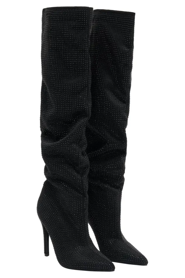 Meshki Shoes Jenner Diamante High Heel Boot 8211 Black Black 8211 Women